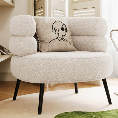 Contemporary Creative Lambswool Metal Semi-Enclosed Cylindrical Lounge Chair With Backrest & Armrests For Bedroom