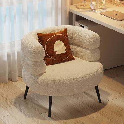 Contemporary Creative Lambswool Metal Semi-Enclosed Cylindrical Lounge Chair With Backrest & Armrests For Bedroom