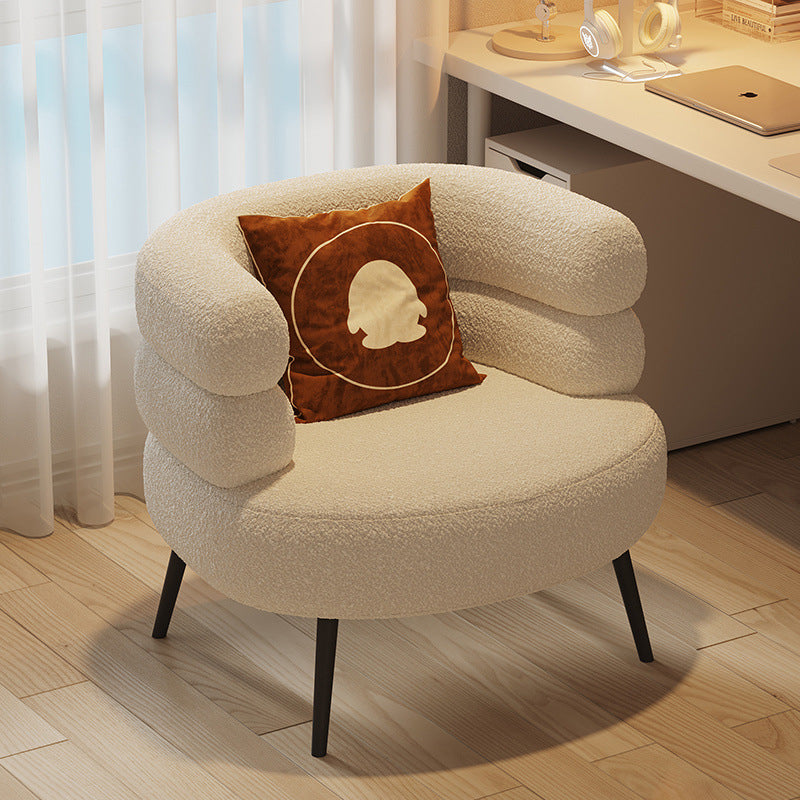 Contemporary Creative Lambswool Metal Semi-Enclosed Cylindrical Lounge Chair With Backrest & Armrests For Bedroom