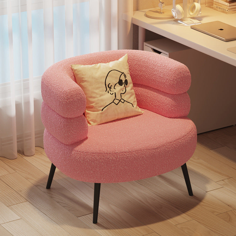 Contemporary Creative Lambswool Metal Semi-Enclosed Cylindrical Lounge Chair With Backrest & Armrests For Bedroom