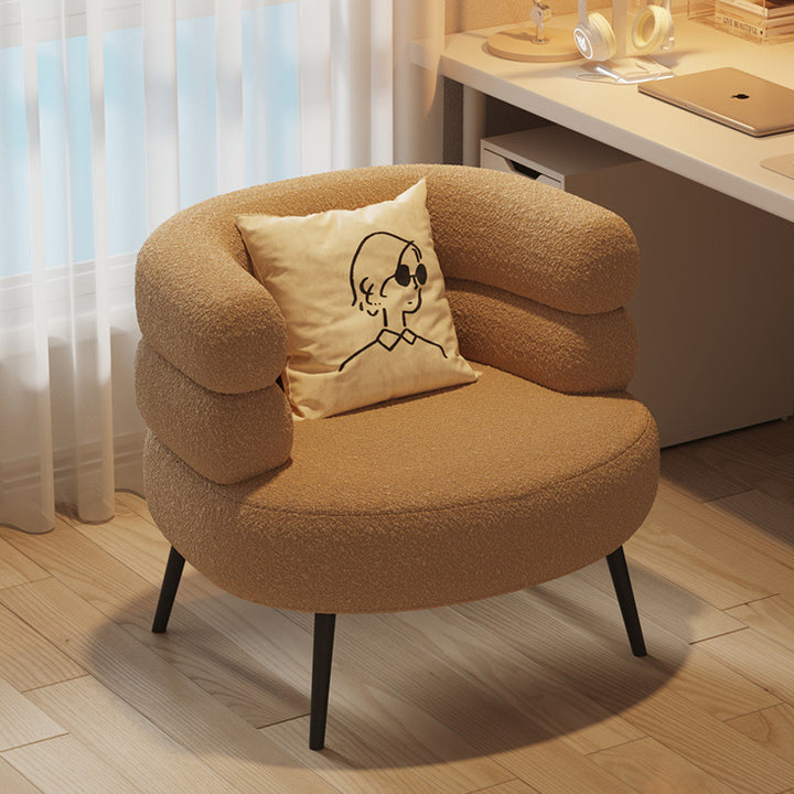Fauteuil de salon cylindrique semi-fermé en métal et laine d’agneau créative contemporaine avec dossier et accoudoirs pour chambre à coucher 