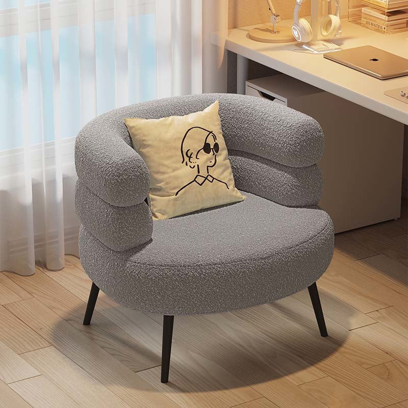 Fauteuil de salon cylindrique semi-fermé en métal et laine d’agneau créative contemporaine avec dossier et accoudoirs pour chambre à coucher 