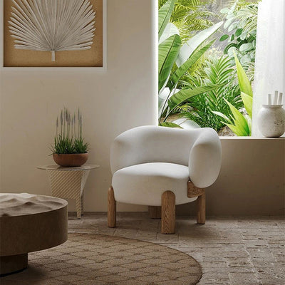 Contemporary Creative Velvet Solid Wood Curved Round Accent Chair With Backrest For Living Room