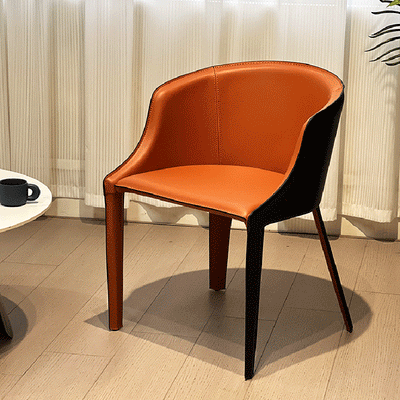 Modern Luxury Saddle Leather Carbon Steel Curved Semi-Round Dining Chair With Backrest For Dining Room