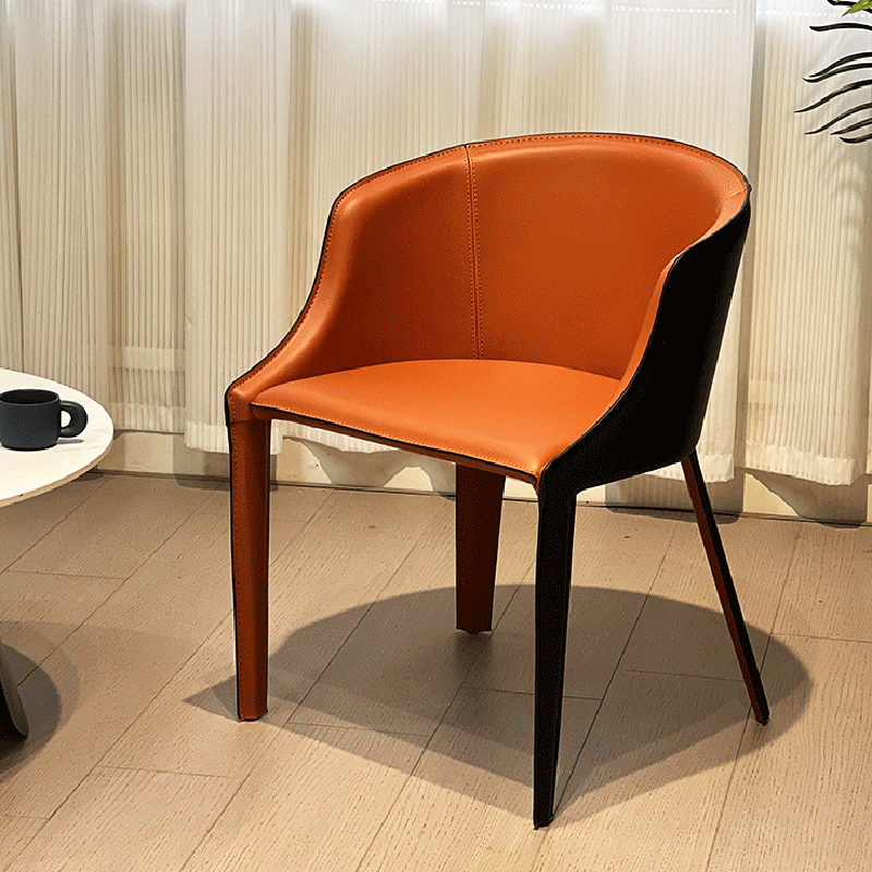 Modern Luxury Saddle Leather Carbon Steel Curved Semi-Round Dining Chair With Backrest For Dining Room