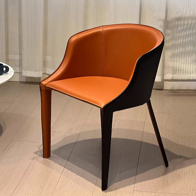 Modern Luxury Saddle Leather Carbon Steel Curved Semi-Round Dining Chair With Backrest For Dining Room
