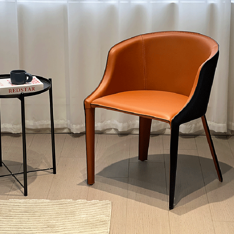 Modern Luxury Saddle Leather Carbon Steel Curved Semi-Round Dining Chair With Backrest For Dining Room