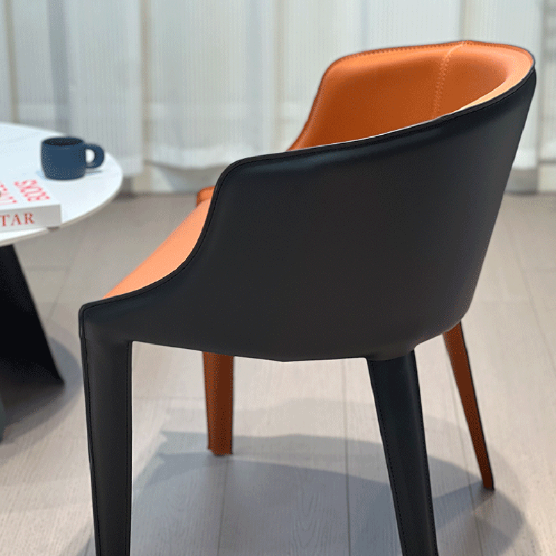 Modern Luxury Saddle Leather Carbon Steel Curved Semi-Round Dining Chair With Backrest For Dining Room