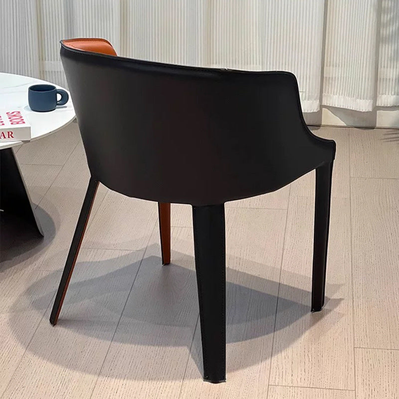 Modern Luxury Saddle Leather Carbon Steel Curved Semi-Round Dining Chair With Backrest For Dining Room