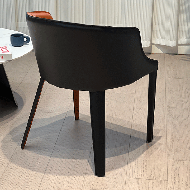 Modern Luxury Saddle Leather Carbon Steel Curved Semi-Round Dining Chair With Backrest For Dining Room