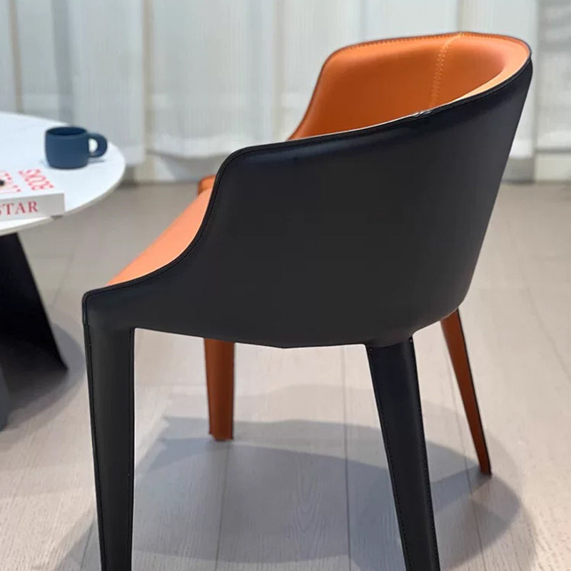 Modern Luxury Saddle Leather Carbon Steel Curved Semi-Round Dining Chair With Backrest For Dining Room