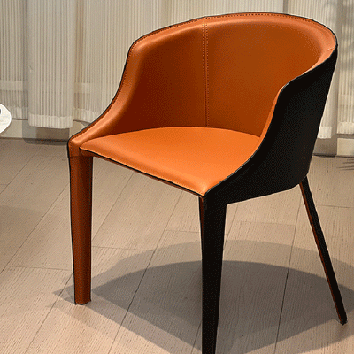 Modern Luxury Saddle Leather Carbon Steel Curved Semi-Round Dining Chair With Backrest For Dining Room