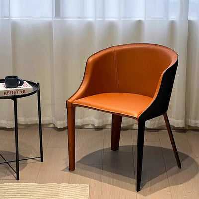 Modern Luxury Saddle Leather Carbon Steel Curved Semi-Round Dining Chair With Backrest For Dining Room