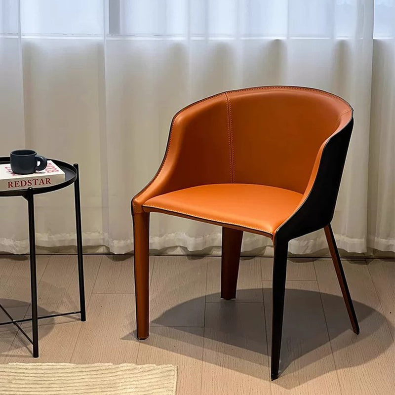 Modern Luxury Saddle Leather Carbon Steel Curved Semi-Round Dining Chair With Backrest For Dining Room