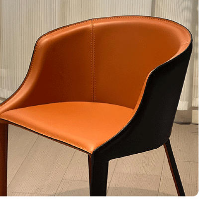 Modern Luxury Saddle Leather Carbon Steel Curved Semi-Round Dining Chair With Backrest For Dining Room