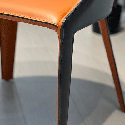 Modern Luxury Saddle Leather Carbon Steel Curved Semi-Round Dining Chair With Backrest For Dining Room
