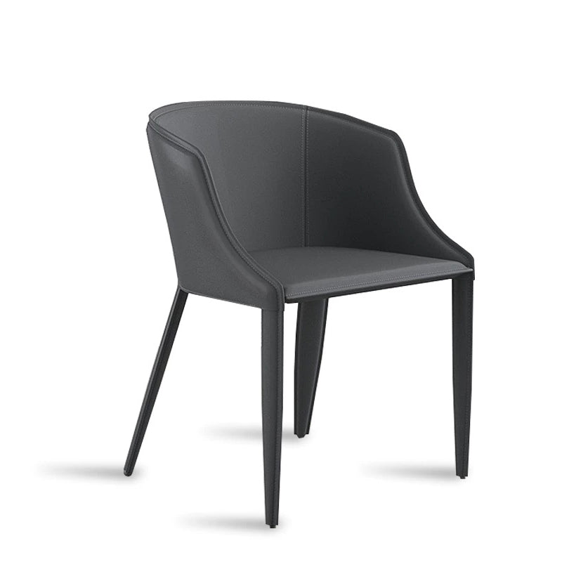 Modern Luxury Saddle Leather Carbon Steel Curved Semi-Round Dining Chair With Backrest For Dining Room