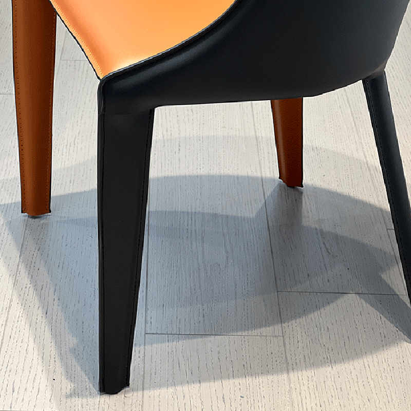 Modern Luxury Saddle Leather Carbon Steel Curved Semi-Round Dining Chair With Backrest For Dining Room