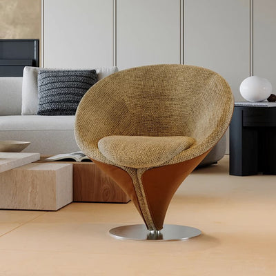 Traditional Chinese Velvet Wood Metal Swivel Round Curved Accent Chair Backrest For Living Room