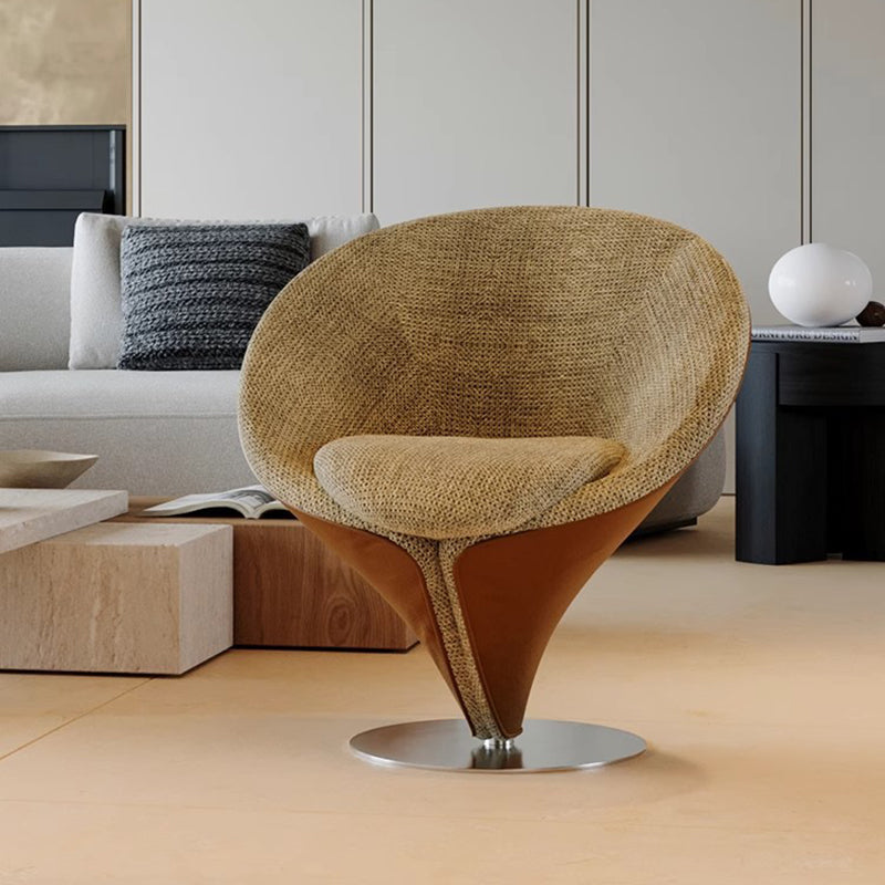 Traditional Chinese Velvet Wood Metal Swivel Round Curved Accent Chair Backrest For Living Room