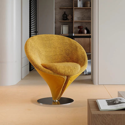 Traditional Chinese Velvet Wood Metal Swivel Round Curved Accent Chair Backrest For Living Room