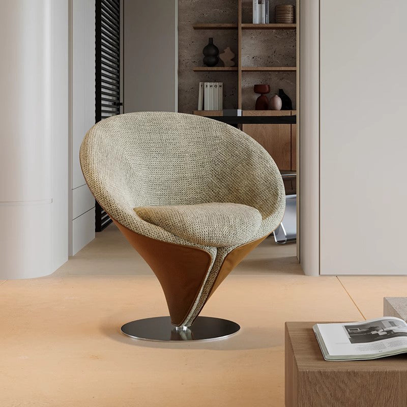 Traditional Chinese Velvet Wood Metal Swivel Round Curved Accent Chair Backrest For Living Room