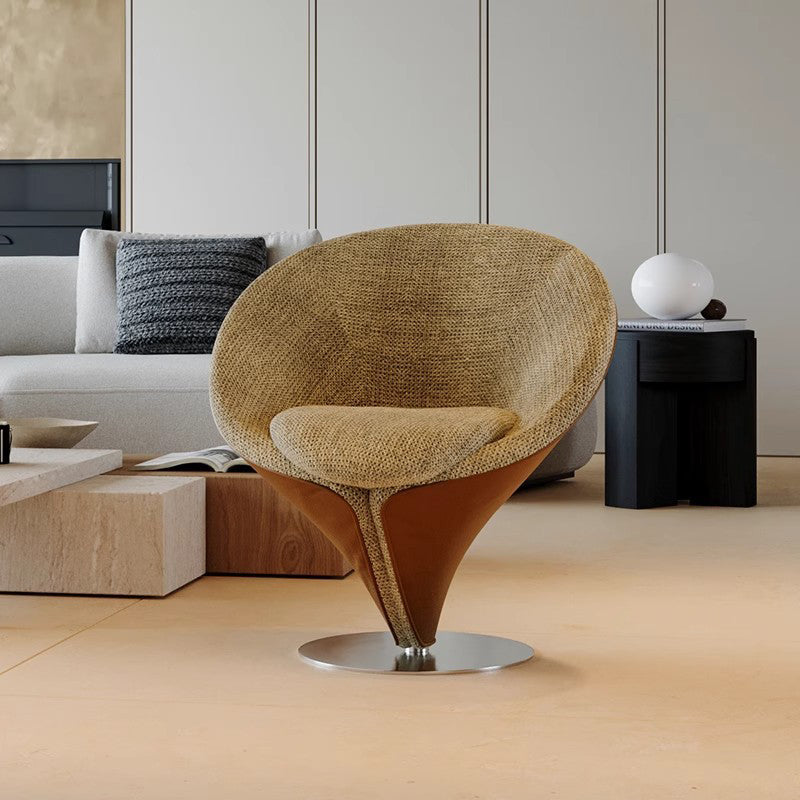 Traditional Chinese Velvet Wood Metal Swivel Round Curved Accent Chair Backrest For Living Room