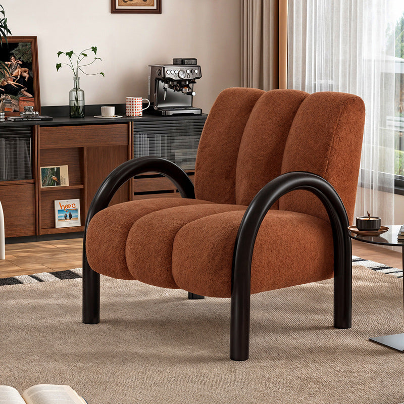 Contemporary Scandinavian Chenille Carbon Steel Curved Square Accent Chair With Backrest Armrests For Living Room