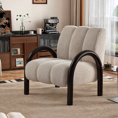 Contemporary Scandinavian Chenille Carbon Steel Curved Square Accent Chair With Backrest Armrests For Living Room