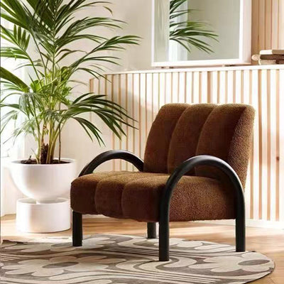 Contemporary Scandinavian Chenille Carbon Steel Curved Square Accent Chair With Backrest Armrests For Living Room