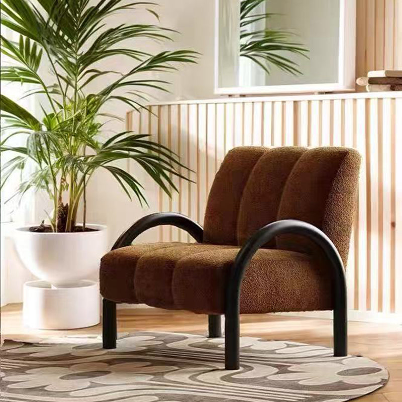 Contemporary Scandinavian Chenille Carbon Steel Curved Square Accent Chair With Backrest Armrests For Living Room