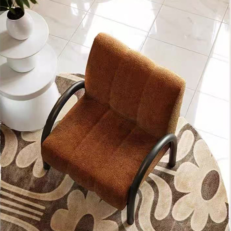 Contemporary Scandinavian Chenille Carbon Steel Curved Square Accent Chair With Backrest Armrests For Living Room