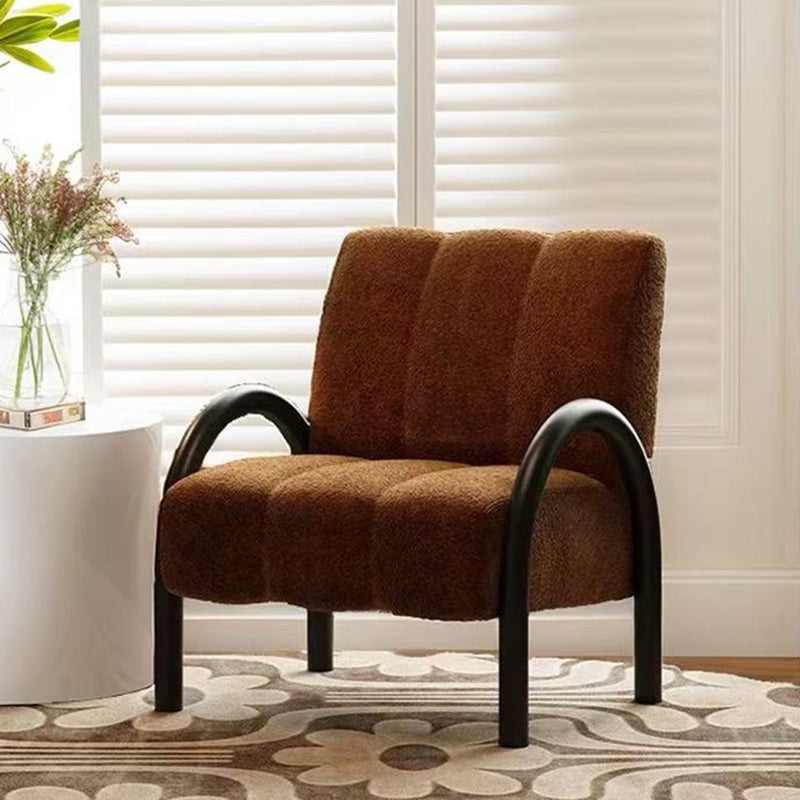 Contemporary Scandinavian Chenille Carbon Steel Curved Square Accent Chair With Backrest Armrests For Living Room