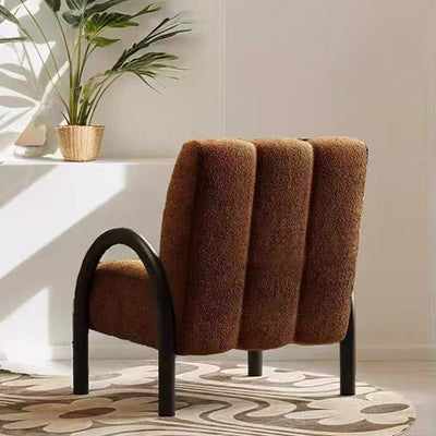 Contemporary Scandinavian Chenille Carbon Steel Curved Square Accent Chair With Backrest Armrests For Living Room