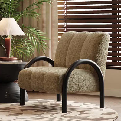 Contemporary Scandinavian Chenille Carbon Steel Curved Square Accent Chair With Backrest Armrests For Living Room