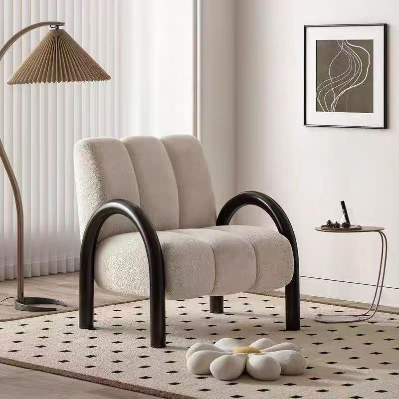 Contemporary Scandinavian Chenille Carbon Steel Curved Square Accent Chair With Backrest Armrests For Living Room