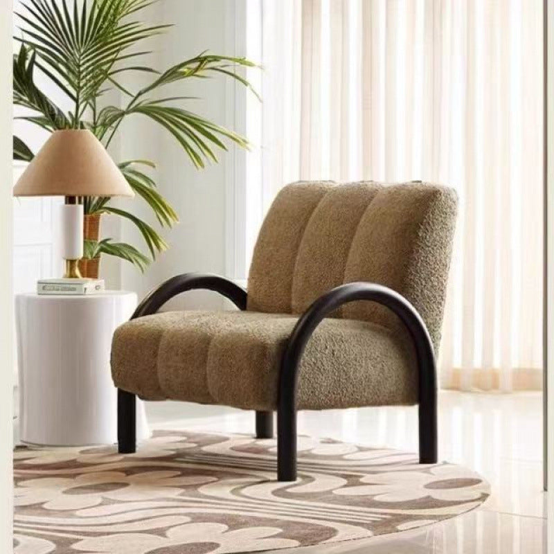 Contemporary Scandinavian Chenille Carbon Steel Curved Square Accent Chair With Backrest Armrests For Living Room