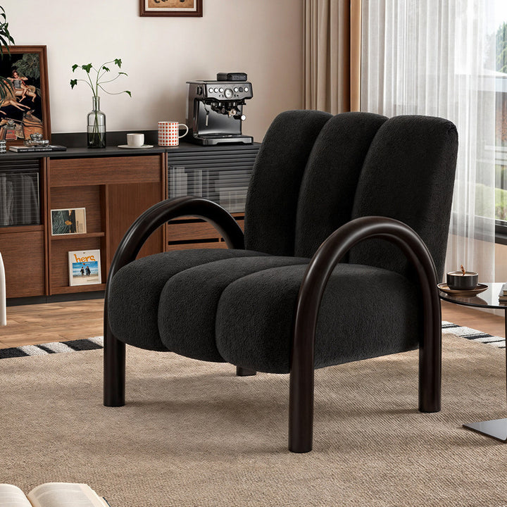 Chaise d'appoint carrée incurvée contemporaine scandinave en chenille et acier au carbone avec dossier et accoudoirs pour salon 