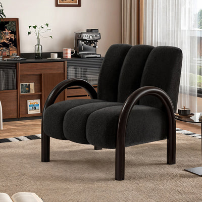 Contemporary Scandinavian Chenille Carbon Steel Curved Square Accent Chair With Backrest Armrests For Living Room