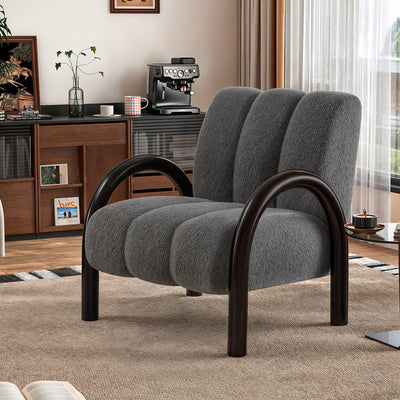 Contemporary Scandinavian Chenille Carbon Steel Curved Square Accent Chair With Backrest Armrests For Living Room