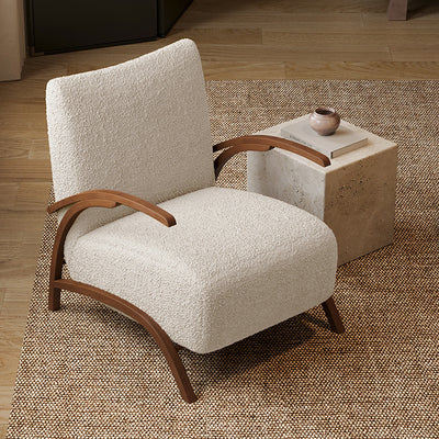 Contemporary Creative Teddy Fleece Carbon Steel Curved Square Accent Chair With Backrest Armrests For Living Room