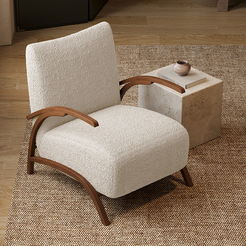 Contemporary Creative Teddy Fleece Carbon Steel Curved Square Accent Chair With Backrest Armrests For Living Room