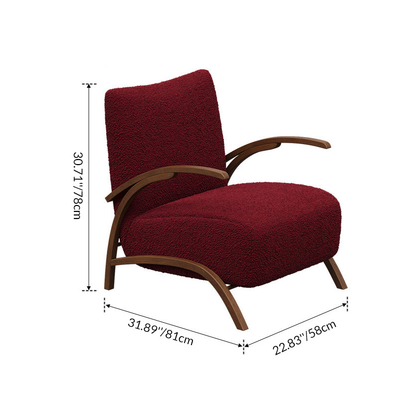 Contemporary Creative Teddy Fleece Carbon Steel Curved Square Accent Chair With Backrest Armrests For Living Room