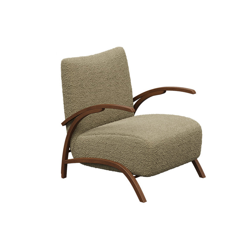 Contemporary Creative Teddy Fleece Carbon Steel Curved Square Accent Chair With Backrest Armrests For Living Room