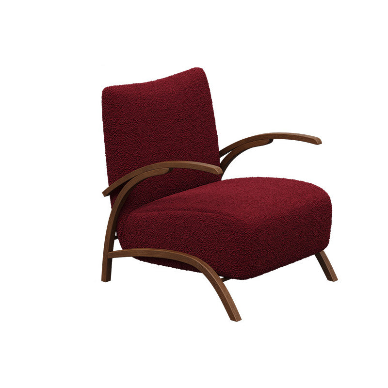 Contemporary Creative Teddy Fleece Carbon Steel Curved Square Accent Chair With Backrest Armrests For Living Room