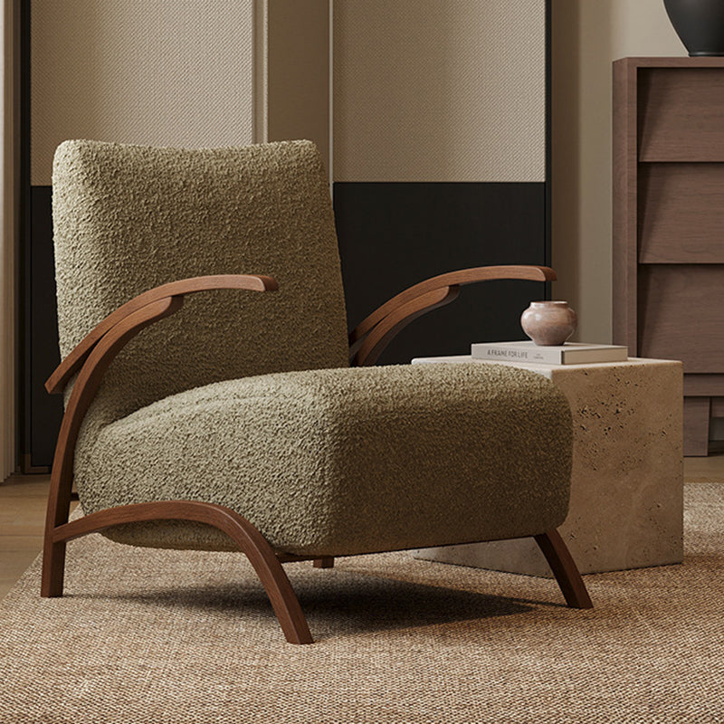 Contemporary Creative Teddy Fleece Carbon Steel Curved Square Accent Chair With Backrest Armrests For Living Room