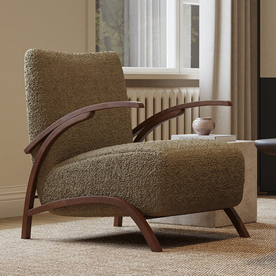 Contemporary Creative Teddy Fleece Carbon Steel Curved Square Accent Chair With Backrest Armrests For Living Room
