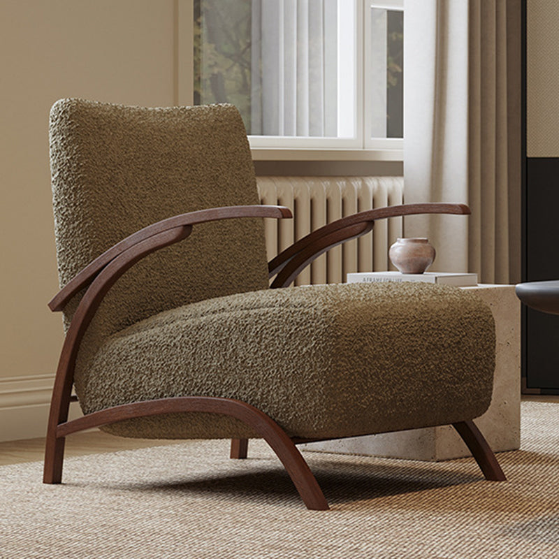 Contemporary Creative Teddy Fleece Carbon Steel Curved Square Accent Chair With Backrest Armrests For Living Room