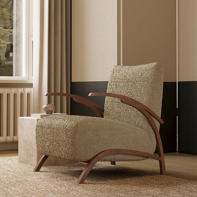 Contemporary Creative Teddy Fleece Carbon Steel Curved Square Accent Chair With Backrest Armrests For Living Room