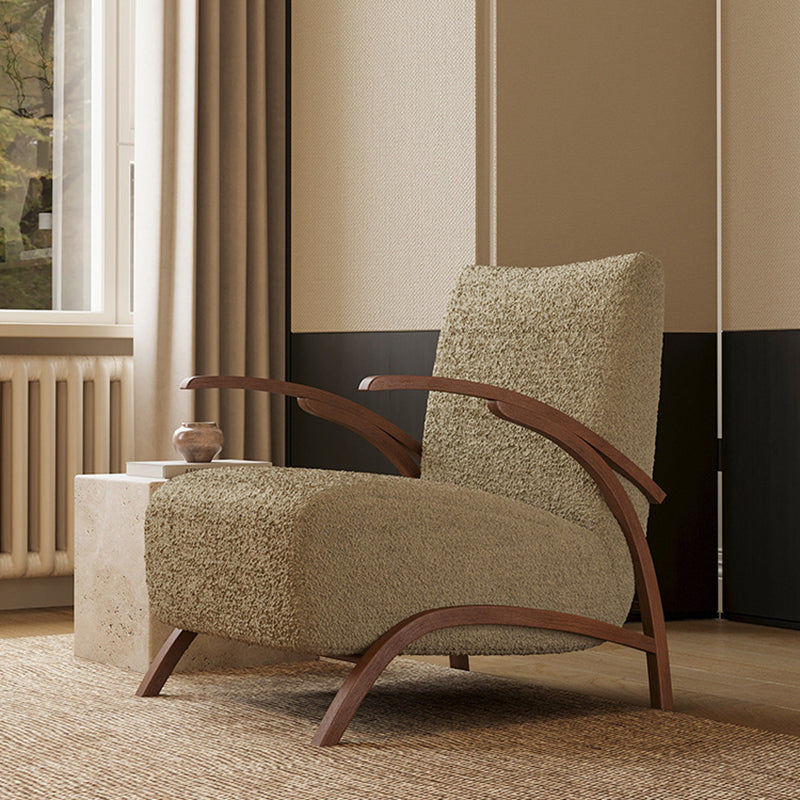 Contemporary Creative Teddy Fleece Carbon Steel Curved Square Accent Chair With Backrest Armrests For Living Room